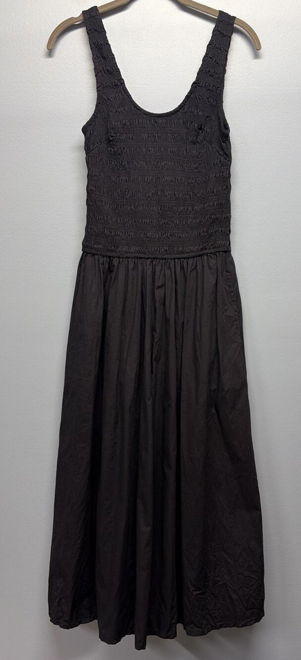 Simply Jules - Black Sleeveless Midi Dress -Smocked Bodice/Pockets - 100% Cotton